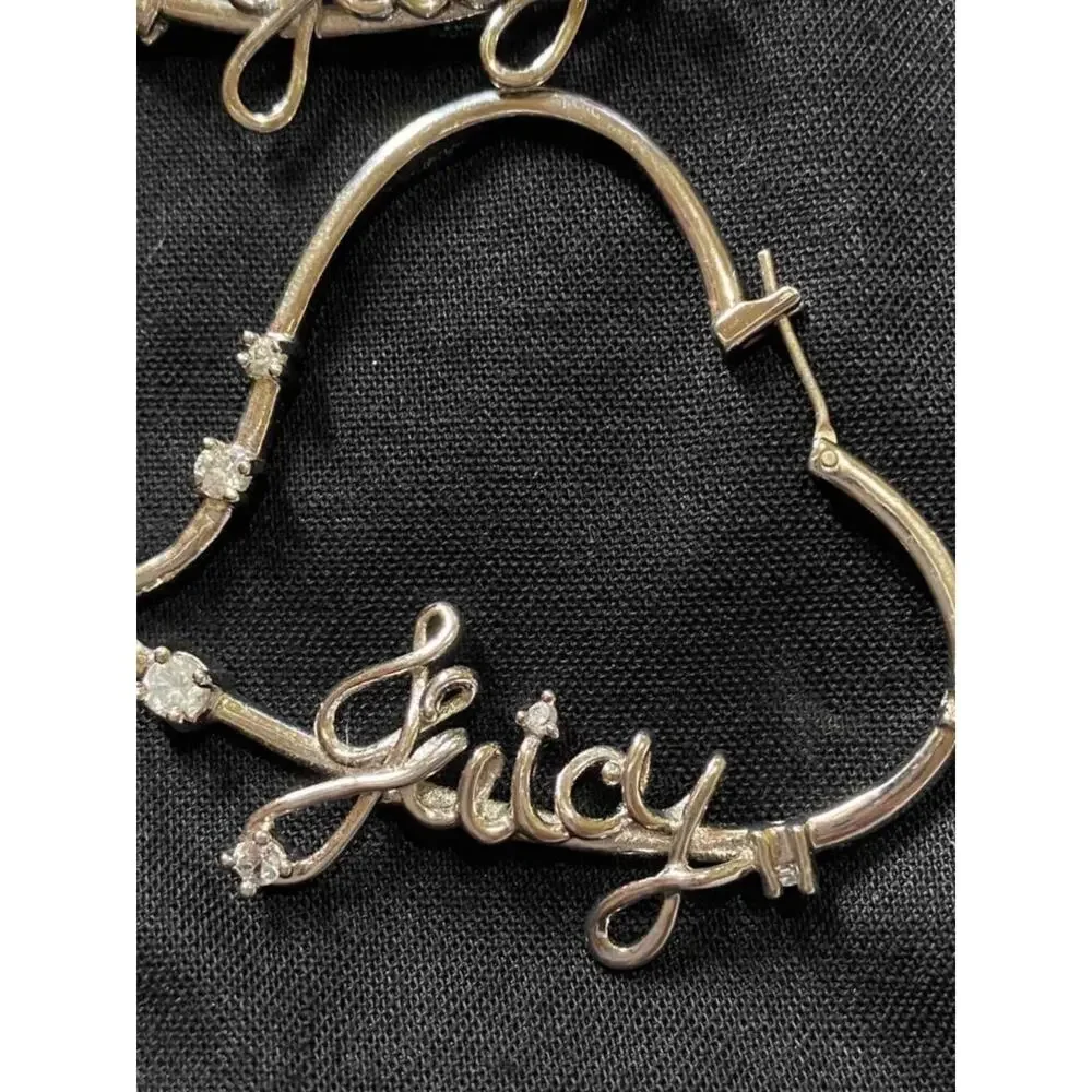 Vintage Juicy Couture Silver Heart Hoop Earrings - Script Detail